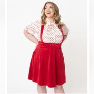 Unique Vintage 1960s Red Suspender Ruth Flare Skirt